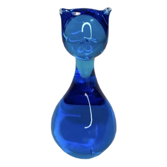 Vintage Blue Glass Cat Figurine - Picture 1 of 8